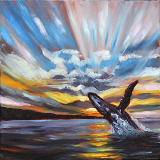 Original oil painting, whale, breaching whale, Hawaii, artist Ronald Lee Oliver